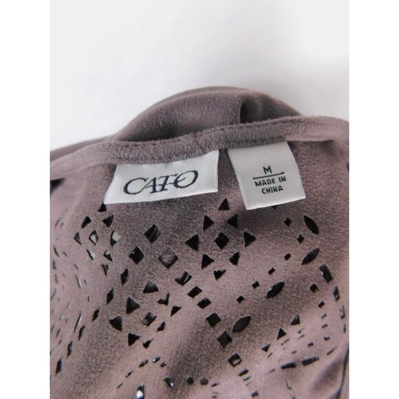 Cato Vest Womens Medium Taupe Open Front Sleeveless Laser Cut Back Faux Suede - Picture 10 of 12